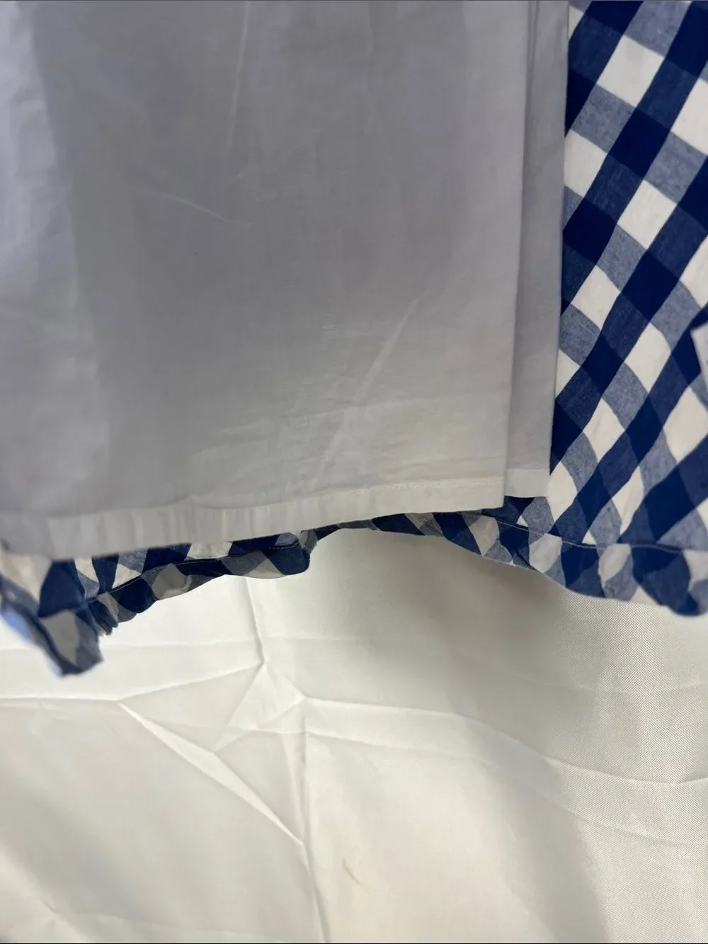 Polarn O. Pyret blue and white check long sleeve cotton dress cross stitching